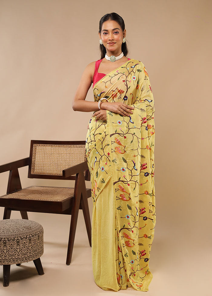 Yellow Chiffon Silk Saree With Blouse Piece