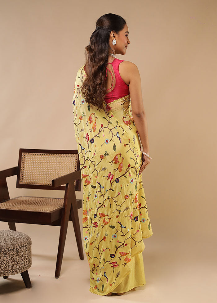 Yellow Chiffon Silk Saree With Blouse Piece