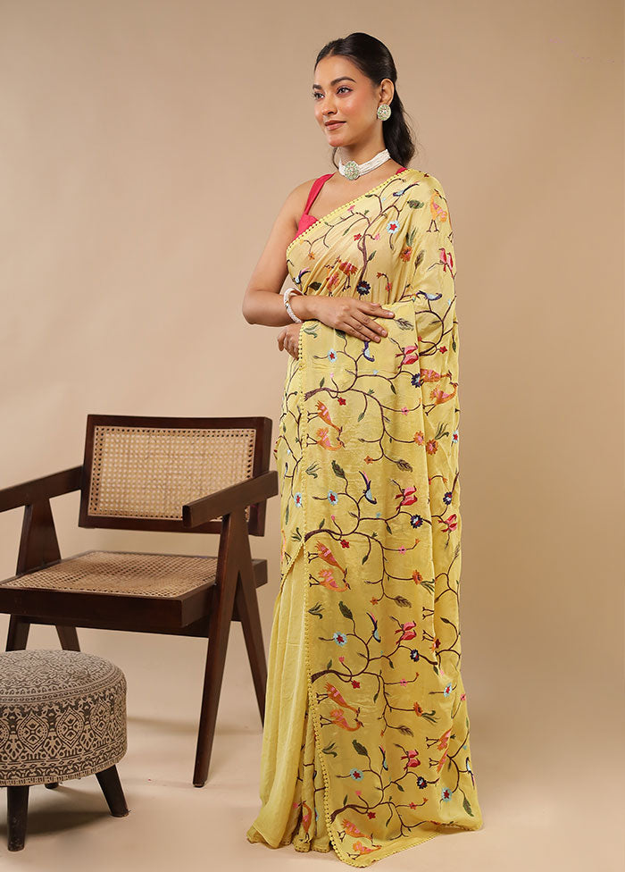 Yellow Chiffon Silk Saree With Blouse Piece