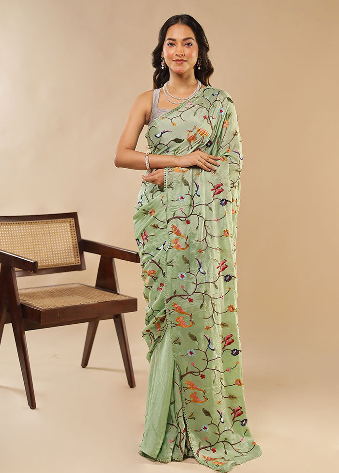 Green Chiffon Silk Saree With Blouse Piece