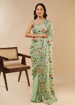 Green Chiffon Silk Saree With Blouse Piece