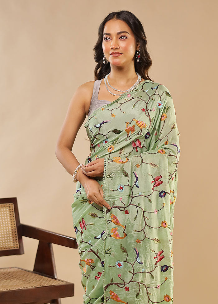 Green Chiffon Silk Saree With Blouse Piece