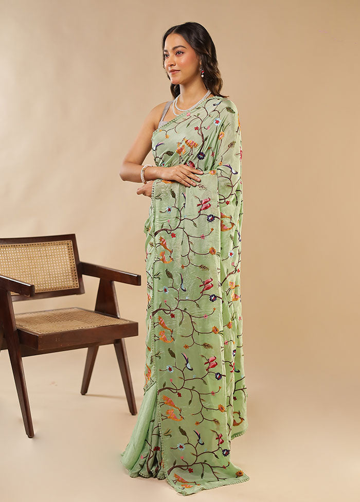Green Chiffon Silk Saree With Blouse Piece