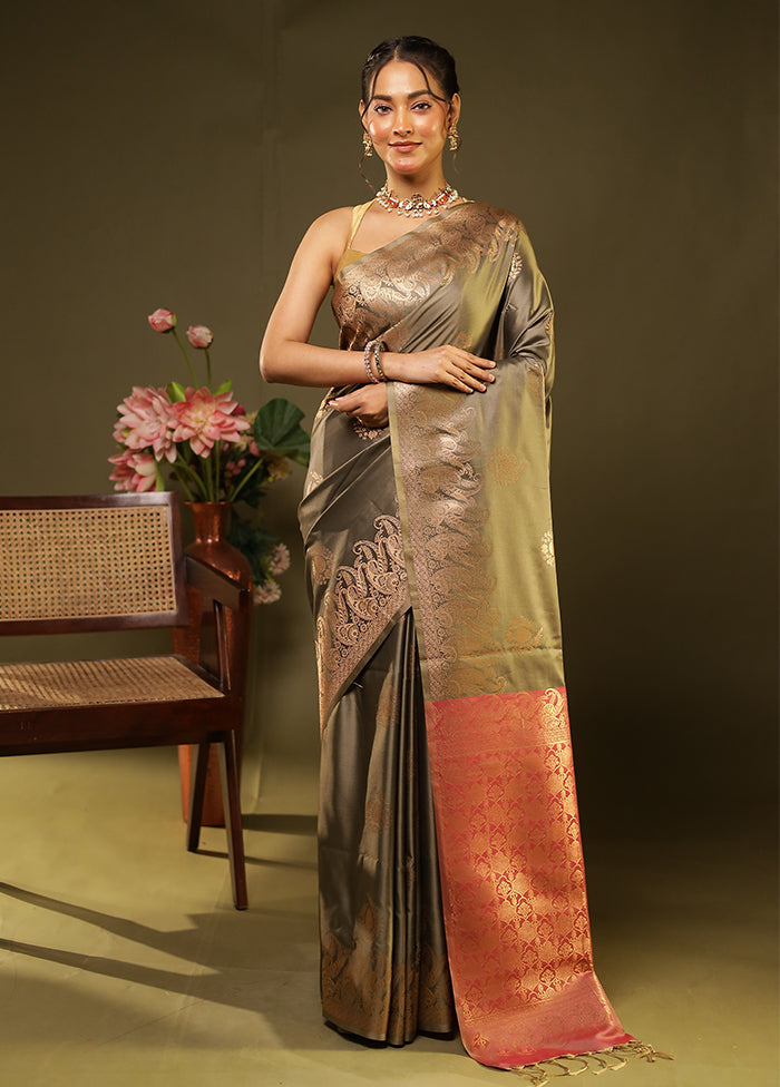 Grey Kanjivaram Silk Saree With Blouse Piece