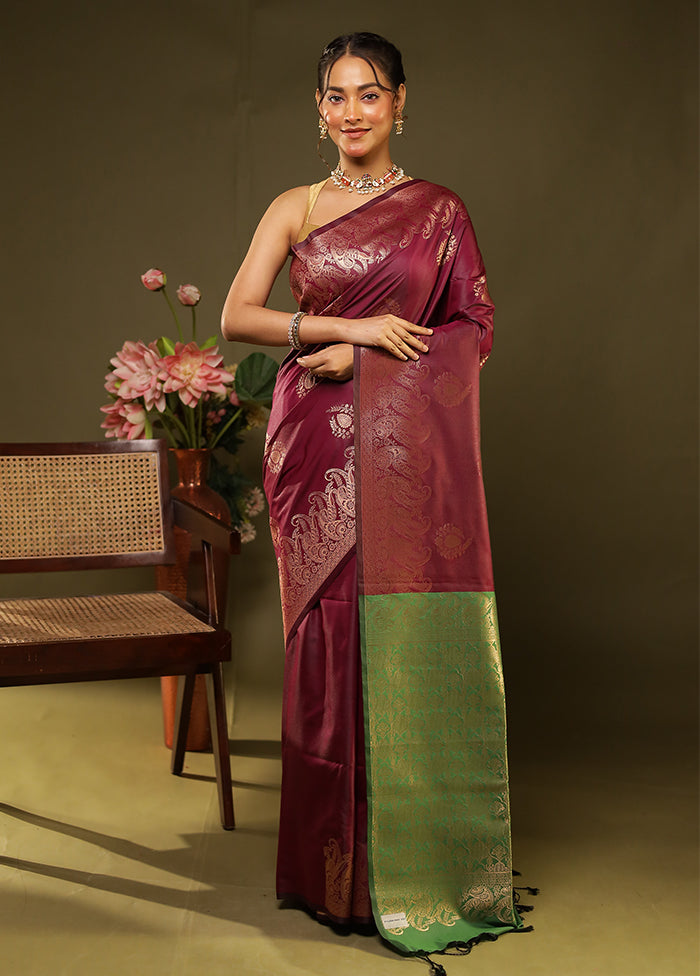 Purple Kanjivaram Silk Saree With Blouse Piece