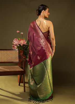 Purple Kanjivaram Silk Saree With Blouse Piece