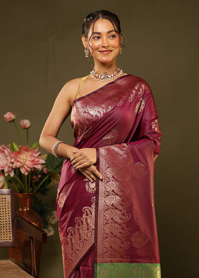 Purple Kanjivaram Silk Saree With Blouse Piece