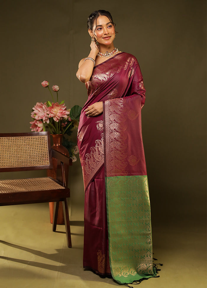 Purple Kanjivaram Silk Saree With Blouse Piece