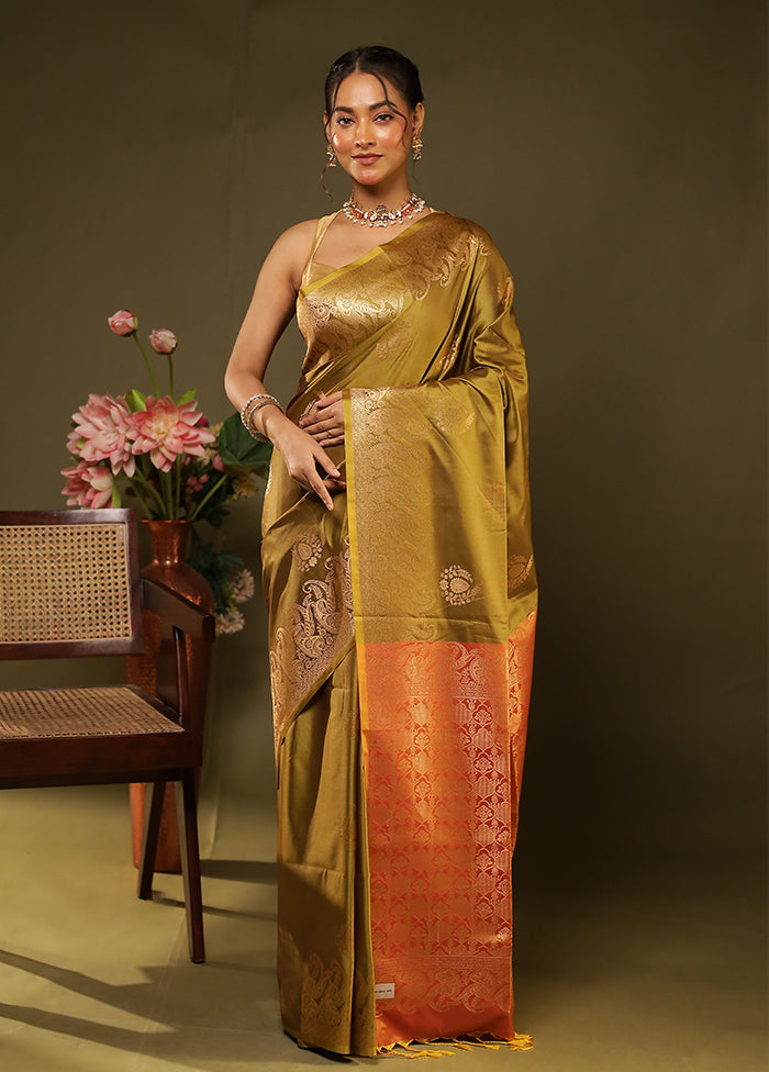 Green Kanjivaram Silk Saree With Blouse Piece