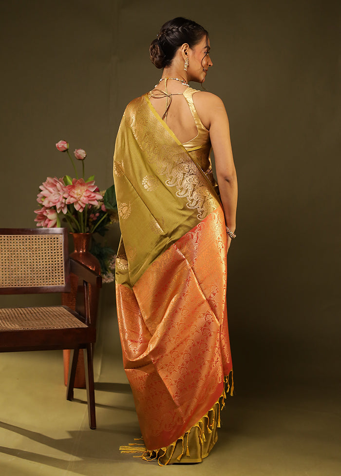 Green Kanjivaram Silk Saree With Blouse Piece