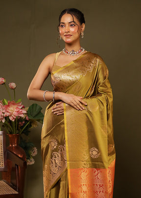 Green Kanjivaram Silk Saree With Blouse Piece