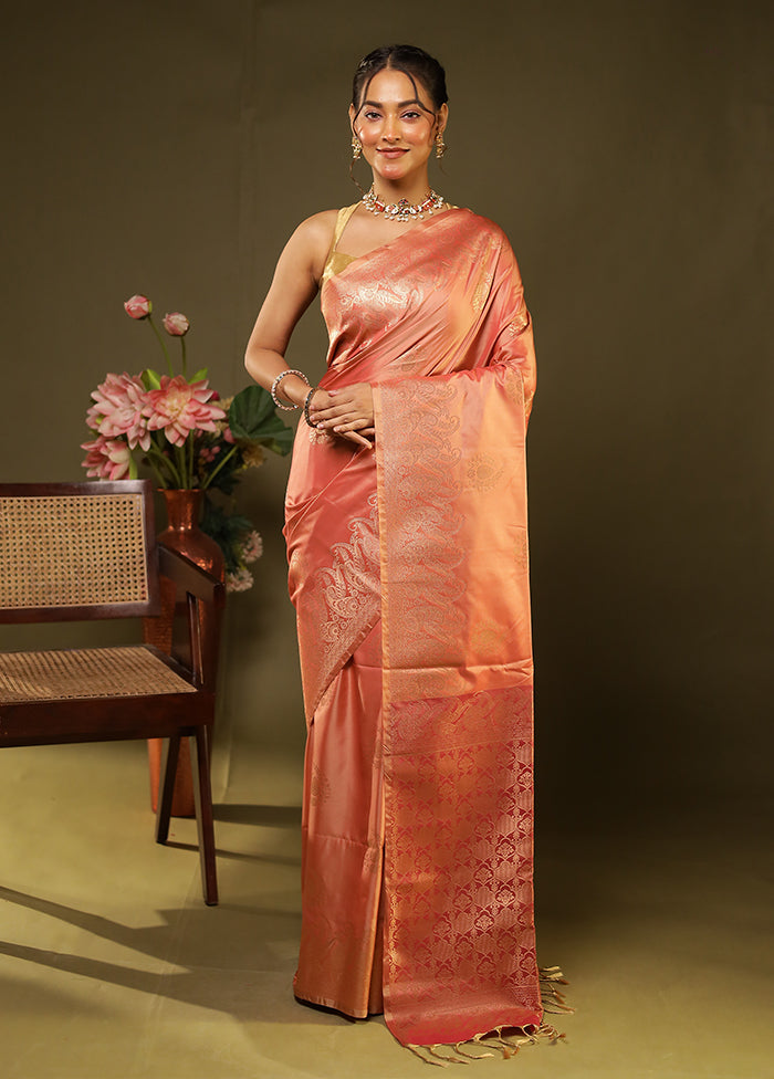 Pink Kanjivaram Silk Saree With Blouse Piece