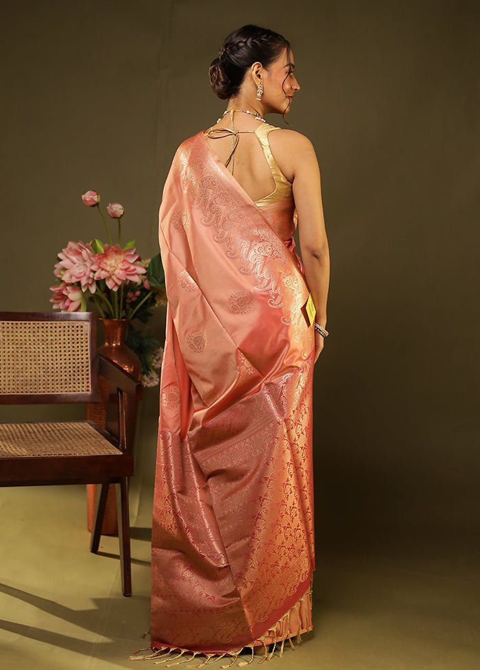 Pink Kanjivaram Silk Saree With Blouse Piece