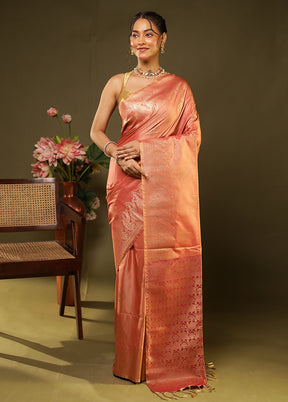 Pink Kanjivaram Silk Saree With Blouse Piece