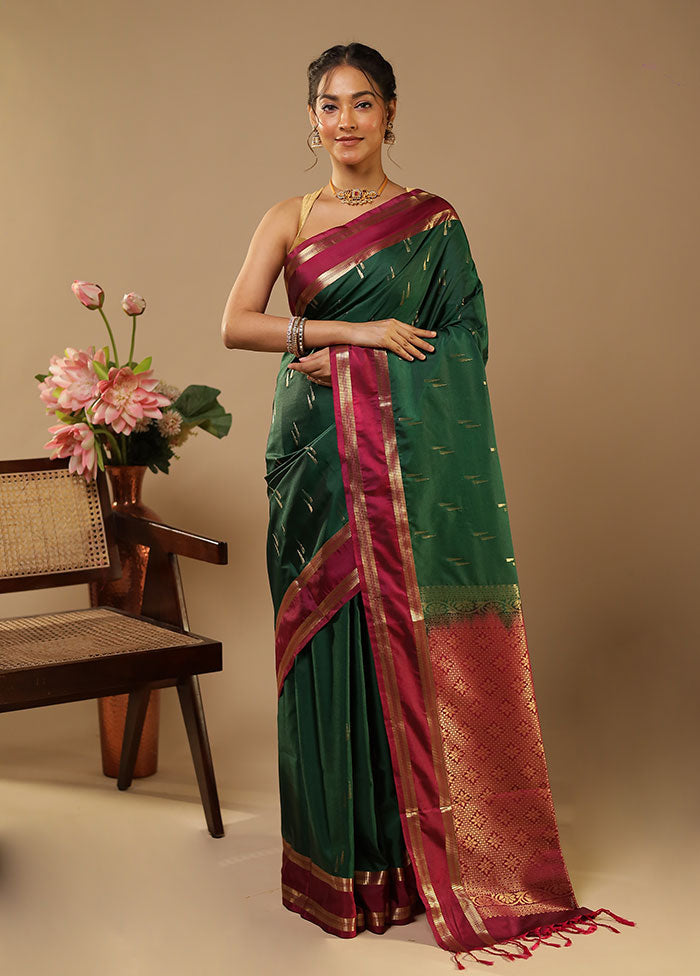 Green Kanjivaram Silk Saree With Blouse Piece