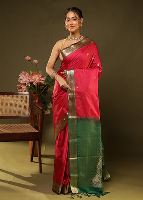Pink Kanjivaram Silk Saree With Blouse Piece