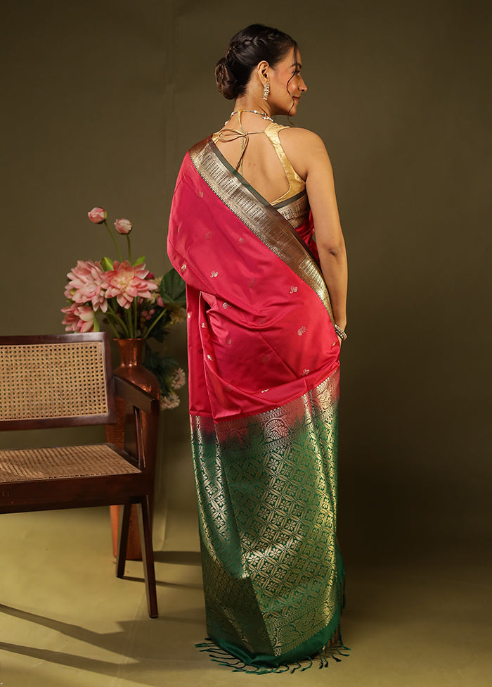 Pink Kanjivaram Silk Saree With Blouse Piece