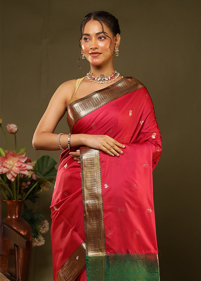 Pink Kanjivaram Silk Saree With Blouse Piece