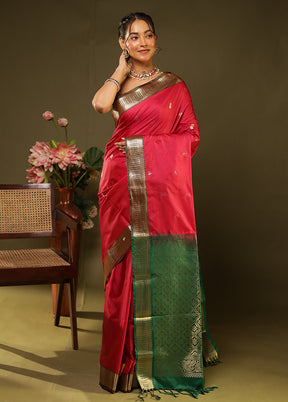 Pink Kanjivaram Silk Saree With Blouse Piece