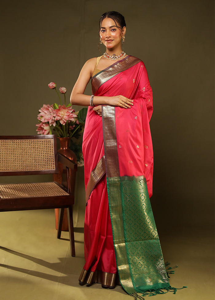 Pink Kanjivaram Silk Saree With Blouse Piece