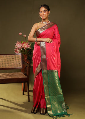 Pink Kanjivaram Silk Saree With Blouse Piece