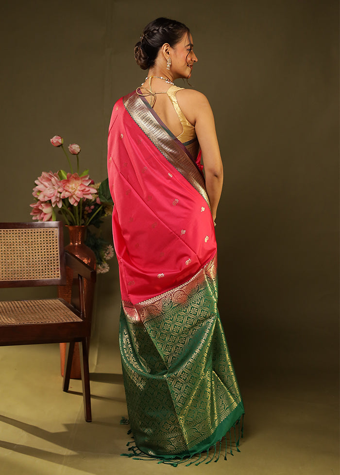 Pink Kanjivaram Silk Saree With Blouse Piece