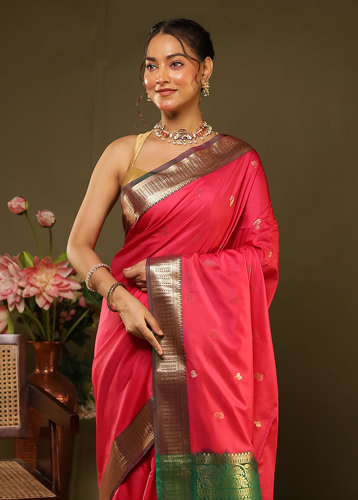 Pink Kanjivaram Silk Saree With Blouse Piece