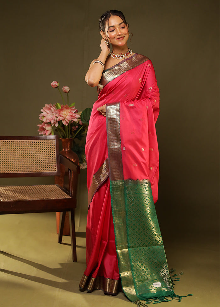 Pink Kanjivaram Silk Saree With Blouse Piece