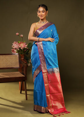 Blue Kanjivaram Silk Saree With Blouse Piece