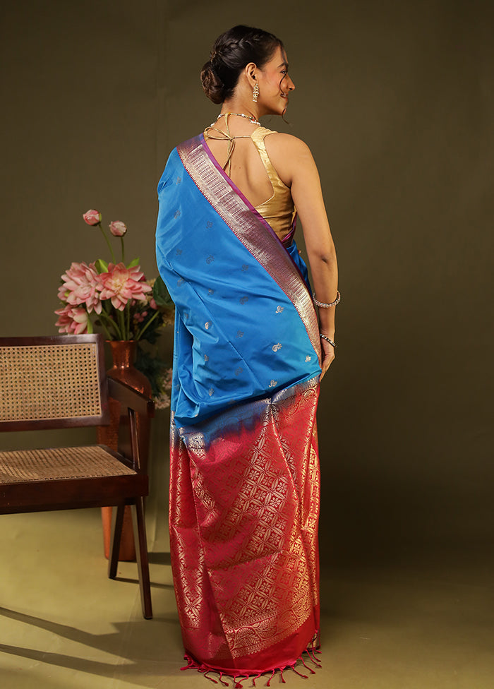 Blue Kanjivaram Silk Saree With Blouse Piece