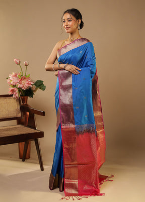 Blue Kanjivaram Silk Saree With Blouse Piece