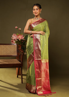 Green Kanjivaram Silk Saree With Blouse Piece