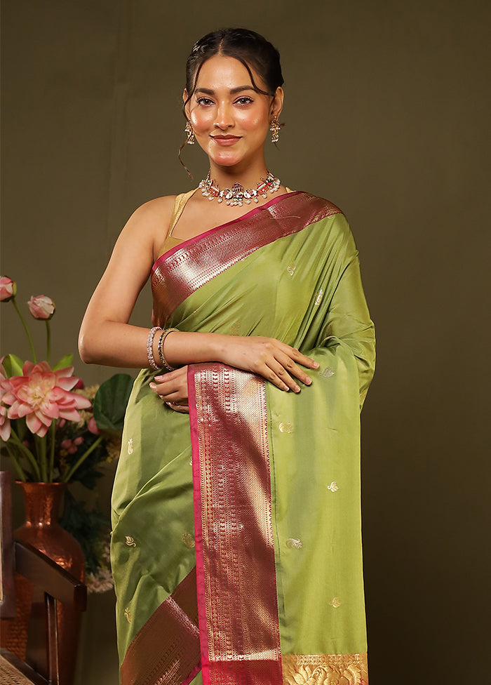 Green Kanjivaram Silk Saree With Blouse Piece