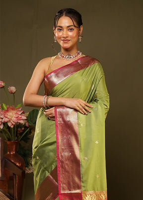 Green Kanjivaram Silk Saree With Blouse Piece