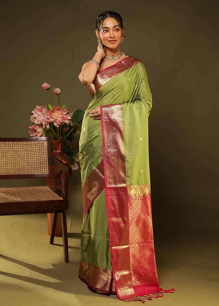 Green Kanjivaram Silk Saree With Blouse Piece