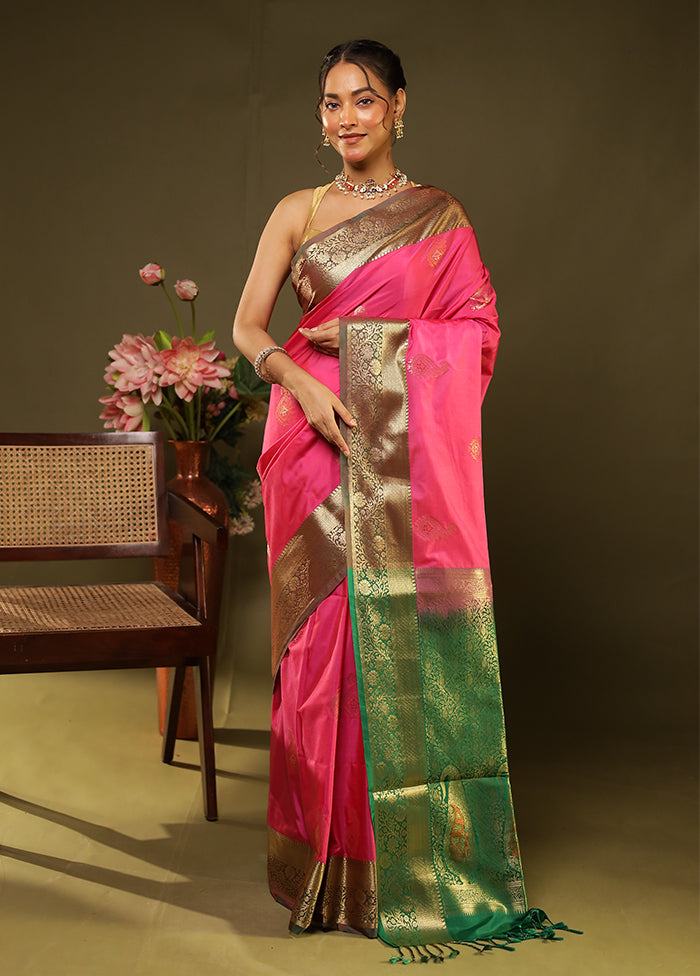 Pink Kanjivaram Silk Saree With Blouse Piece