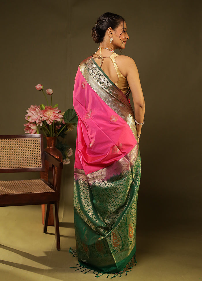 Pink Kanjivaram Silk Saree With Blouse Piece