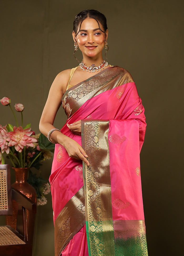 Pink Kanjivaram Silk Saree With Blouse Piece