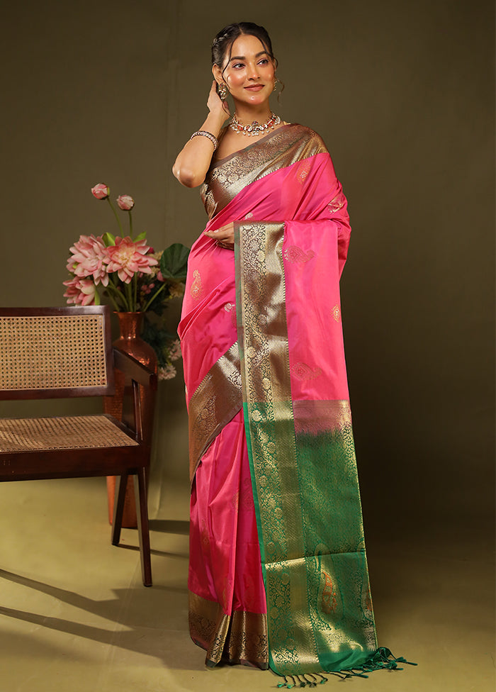 Pink Kanjivaram Silk Saree With Blouse Piece