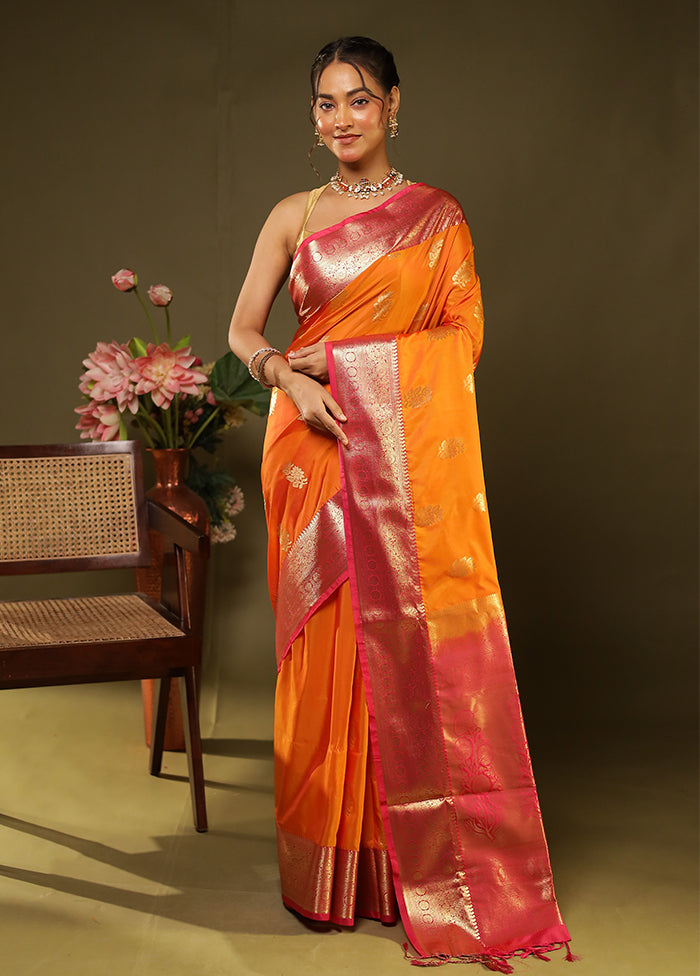 Orange Kanjivaram Silk Saree With Blouse Piece