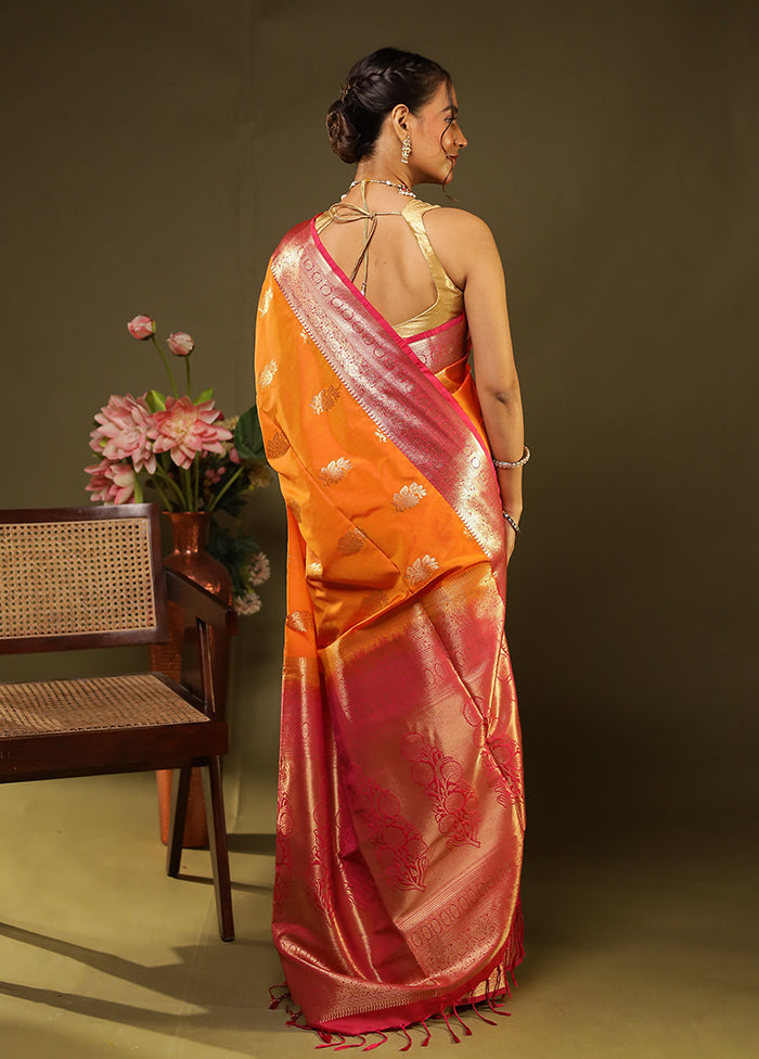 Orange Kanjivaram Silk Saree With Blouse Piece