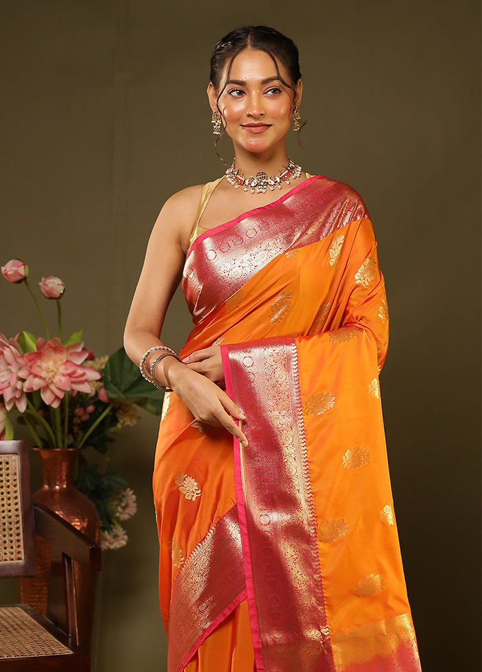 Orange Kanjivaram Silk Saree With Blouse Piece