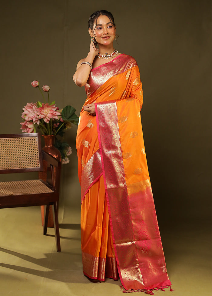 Orange Kanjivaram Silk Saree With Blouse Piece