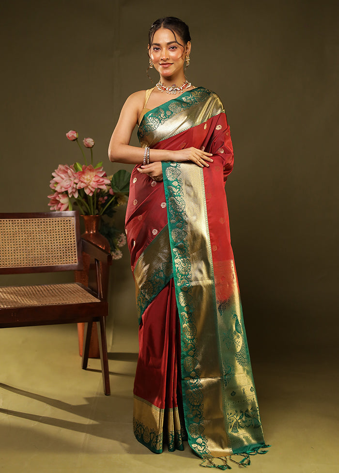 Maroon Kanjivaram Silk Saree With Blouse Piece