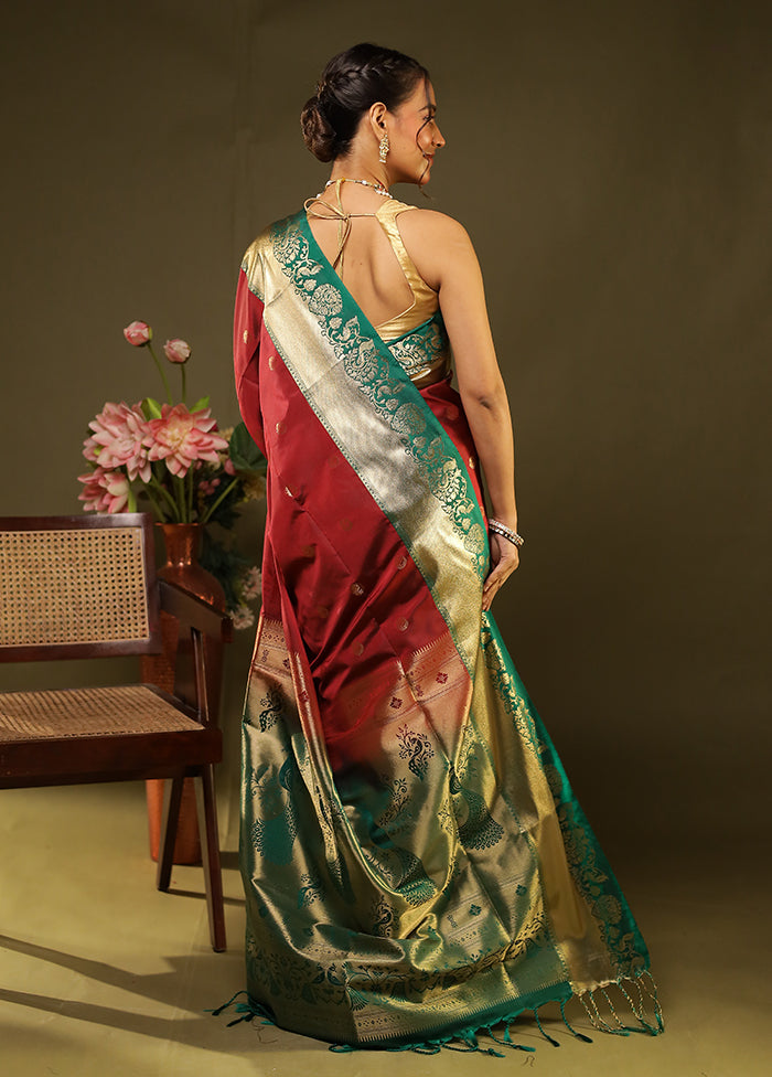 Maroon Kanjivaram Silk Saree With Blouse Piece