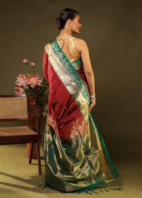 Maroon Kanjivaram Silk Saree With Blouse Piece