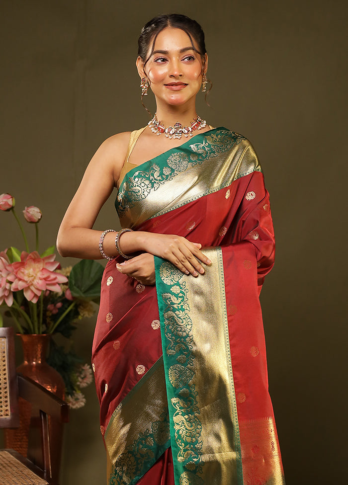 Maroon Kanjivaram Silk Saree With Blouse Piece