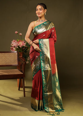 Maroon Kanjivaram Silk Saree With Blouse Piece