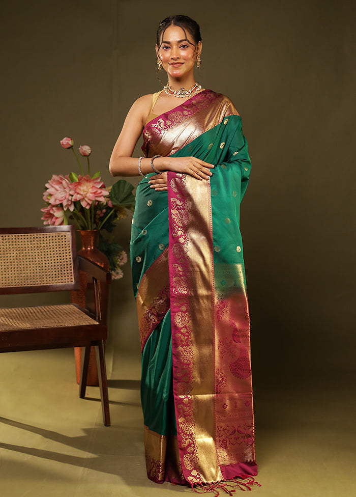Green Kanjivaram Silk Saree With Blouse Piece