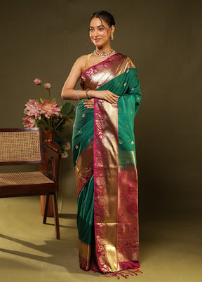 Green Kanjivaram Silk Saree With Blouse Piece